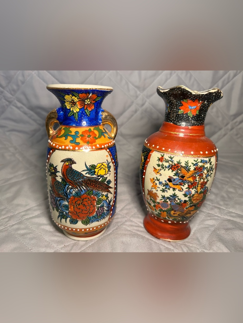 2 Vintage Asian-themed ceramic vases